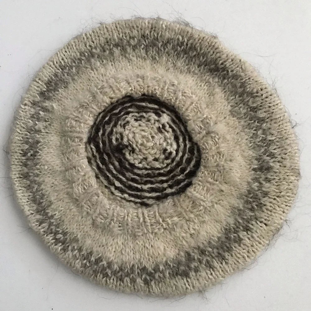 Womens Knit Round Beret in Brown and Cream